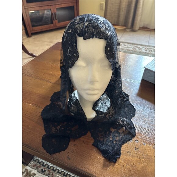 Vintage Blue Scarf Box And Vintage Scarves Ann Klein Silk Black Lace - Picture 11 of 13